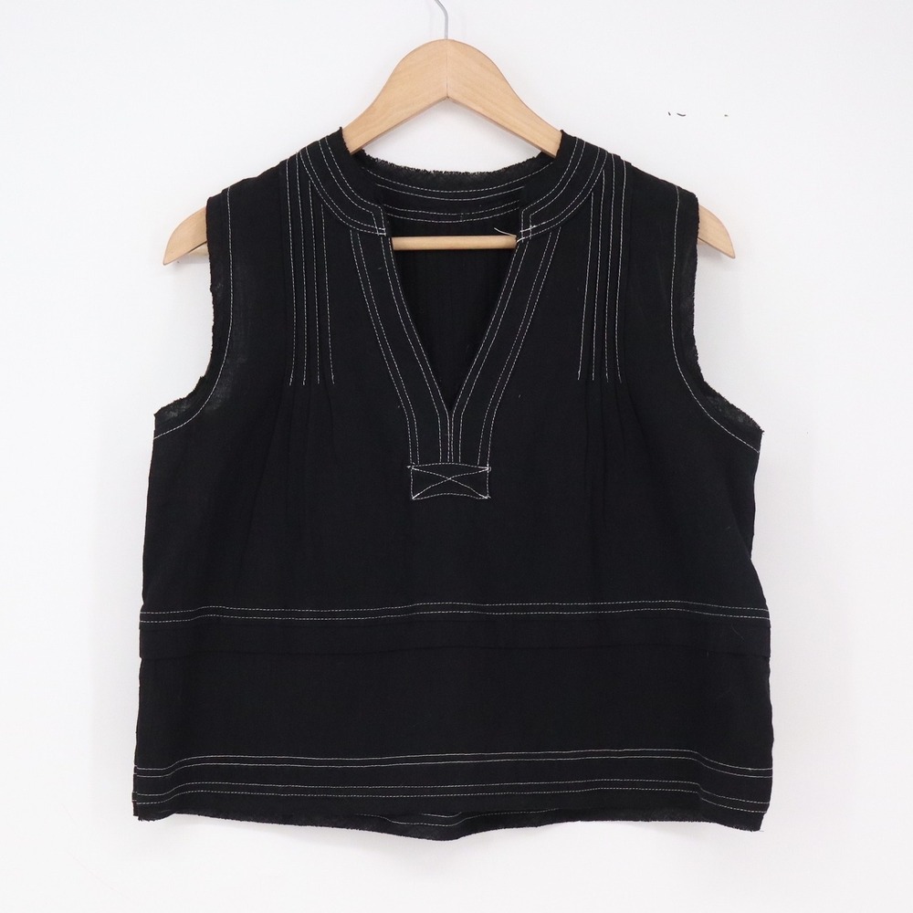 Unbranded Sleeveless Top Women M Contrast Stitching Black V-Neck Excellent